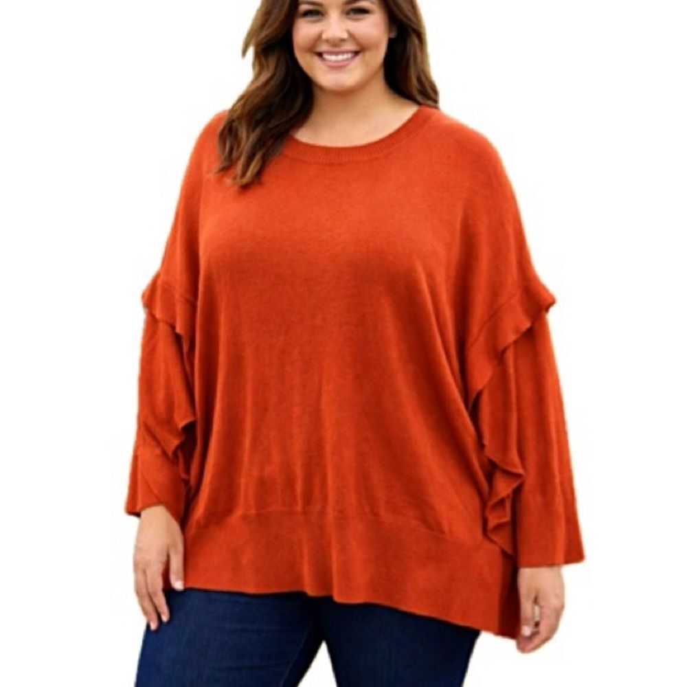 NWT Zuda Ruffle Flounce Sleeve Sweater Womens Plus Size 4X Coral Ecovero Lenzing